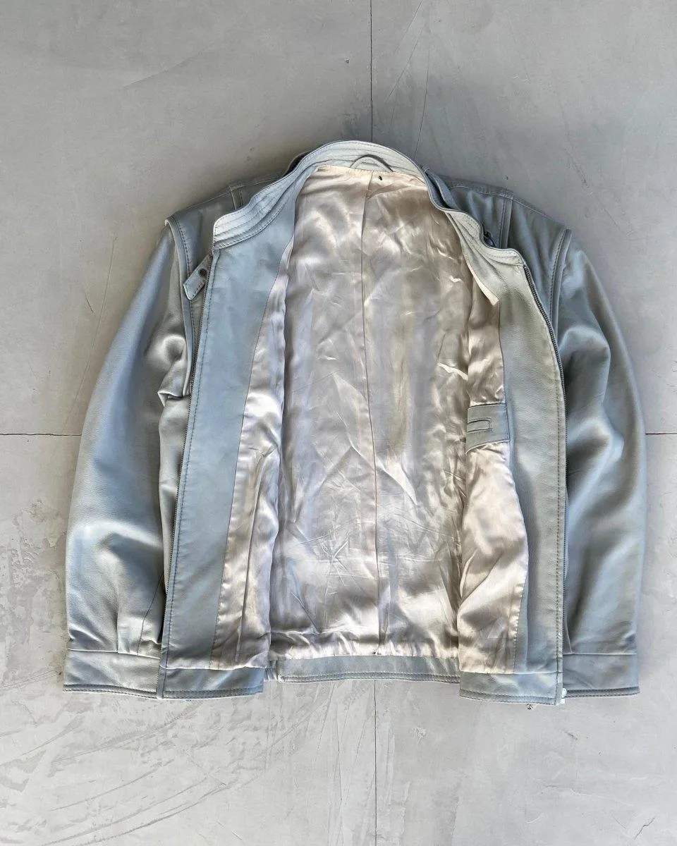 00'S GREY LEATHER JACKET - L