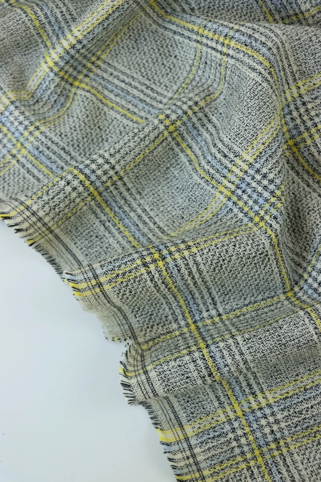 1YD PRECUT; Yellow/Powder Blue/Black/Ivory Yarn Dyed Hemp & Organic Cotton Plaid