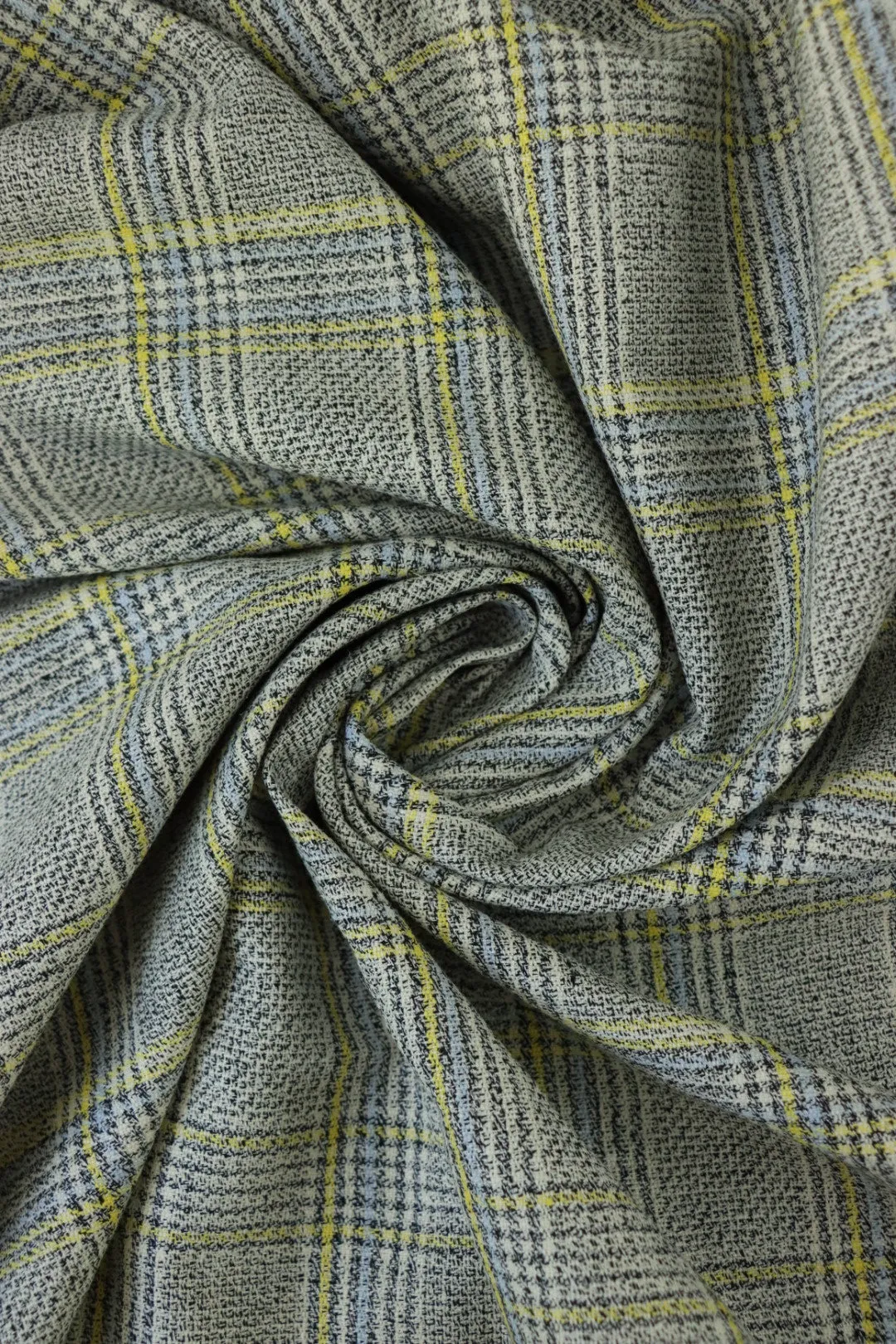 1YD PRECUT; Yellow/Powder Blue/Black/Ivory Yarn Dyed Hemp & Organic Cotton Plaid