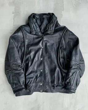 90'S VINTAGE BLACK LEATHER JACKET - XL