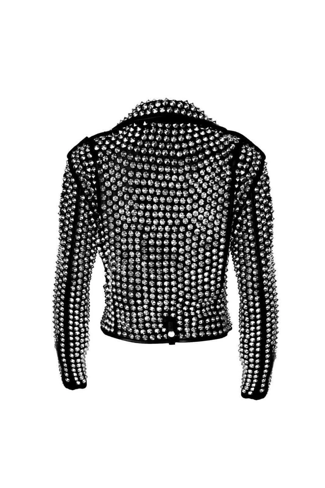 A.L.C Woman Full Silver Studded Punk Cowhide Leather Jacket