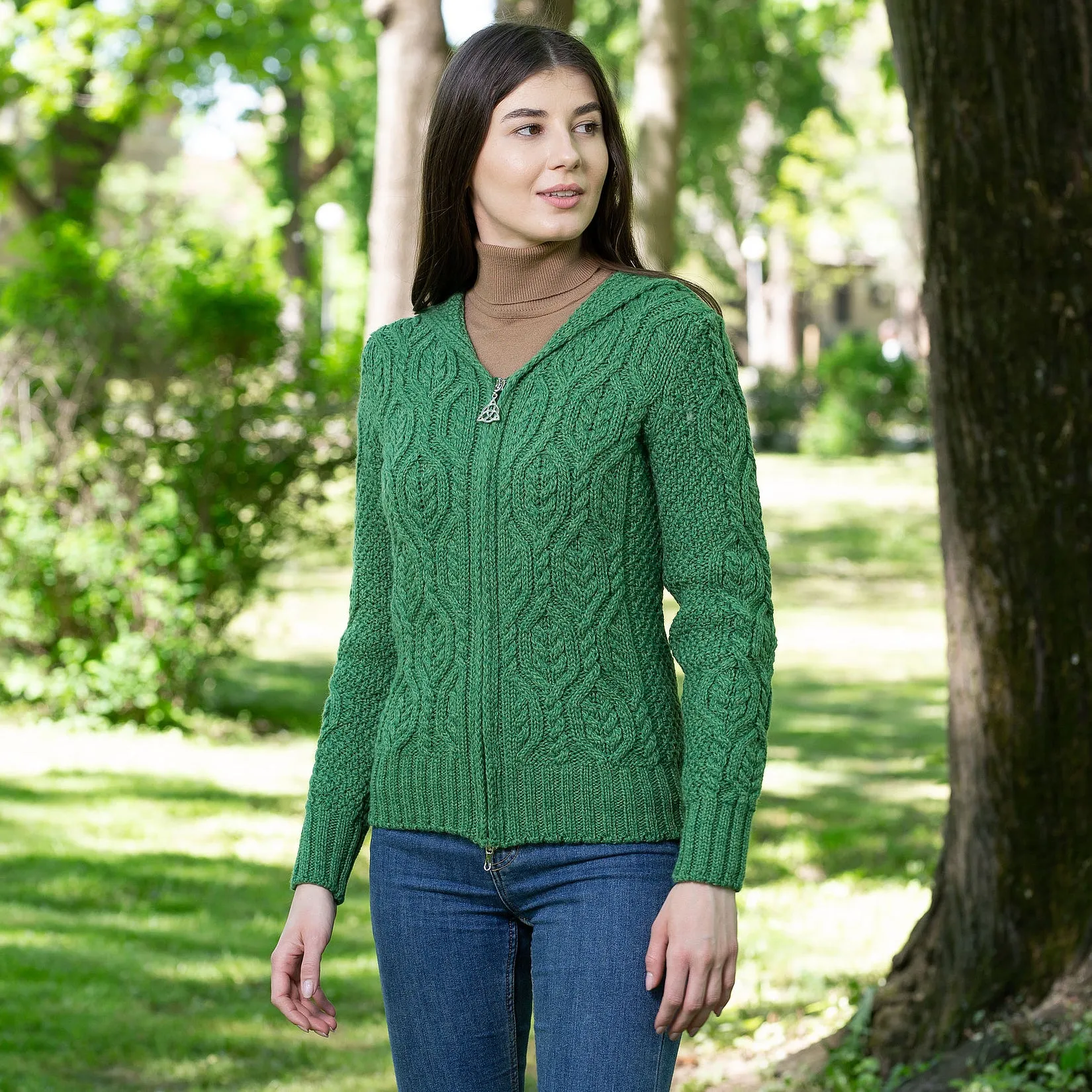 Aran Merino Zip Cardigan for Ladies