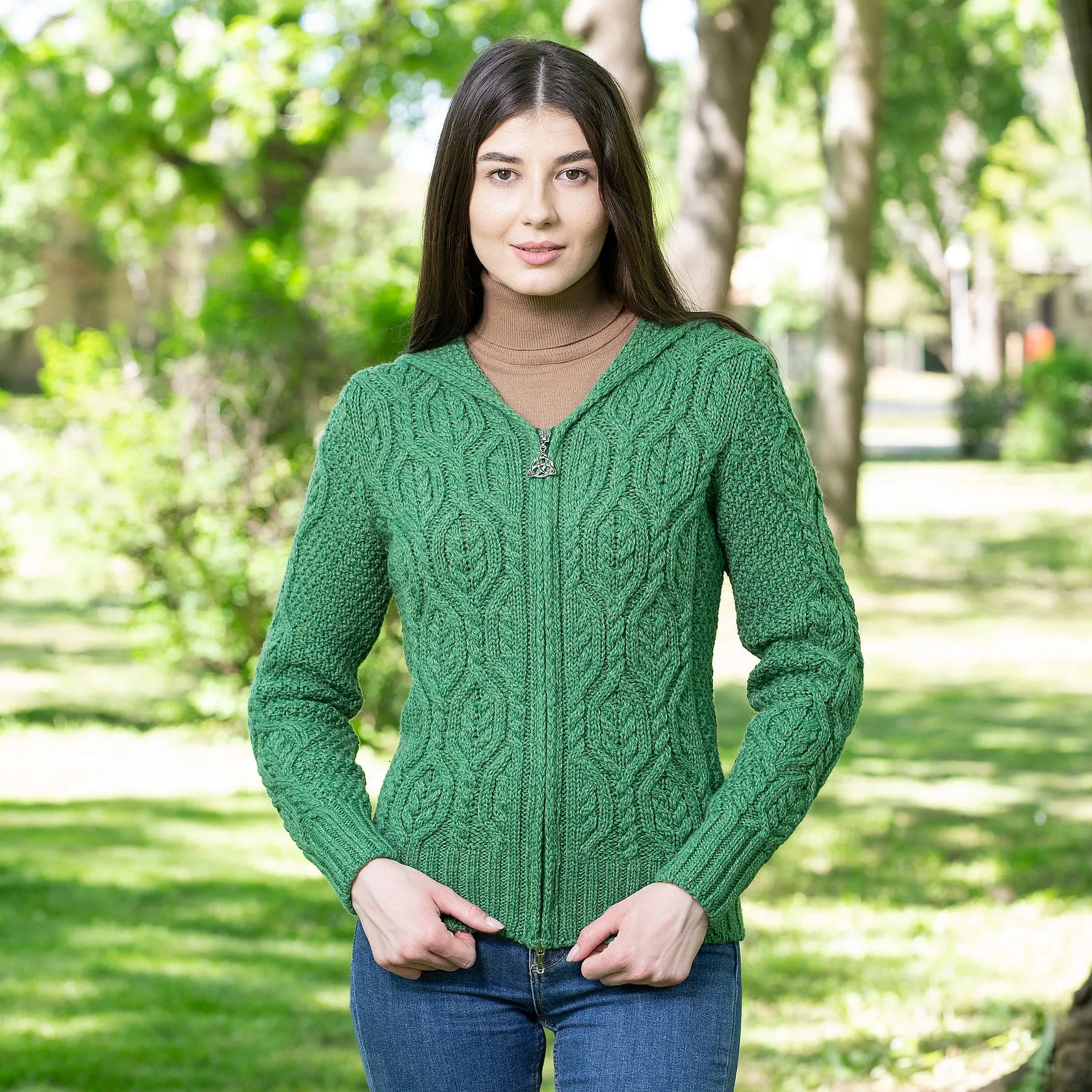 Aran Merino Zip Cardigan for Ladies