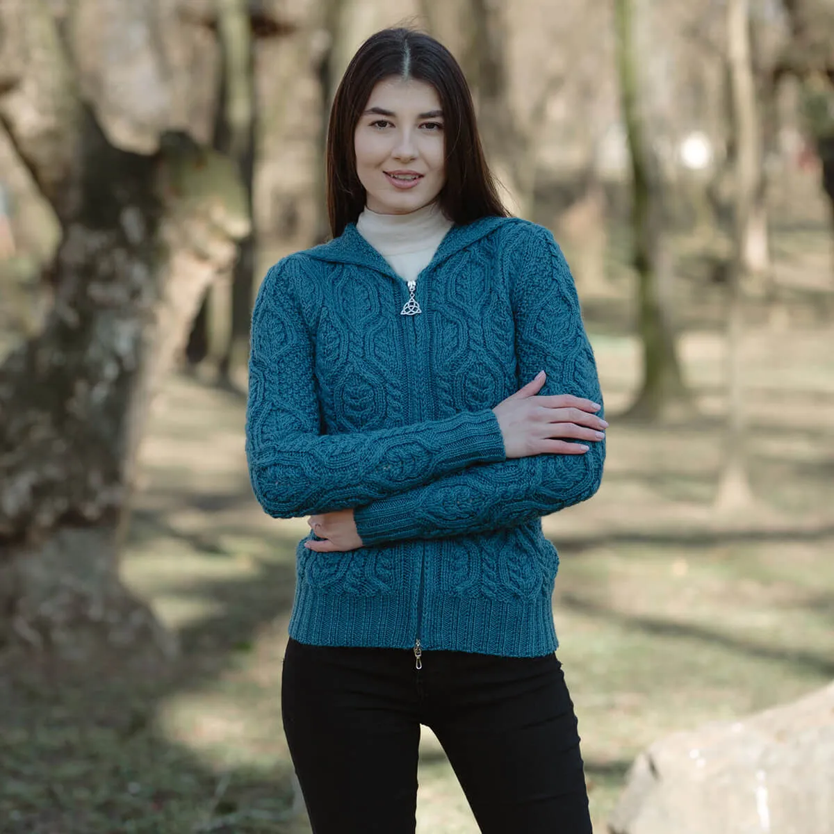 Aran Merino Zip Cardigan for Ladies