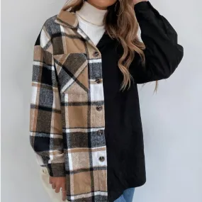 Autumn Simple With Plaid Shirt Jacket Women Wholesale