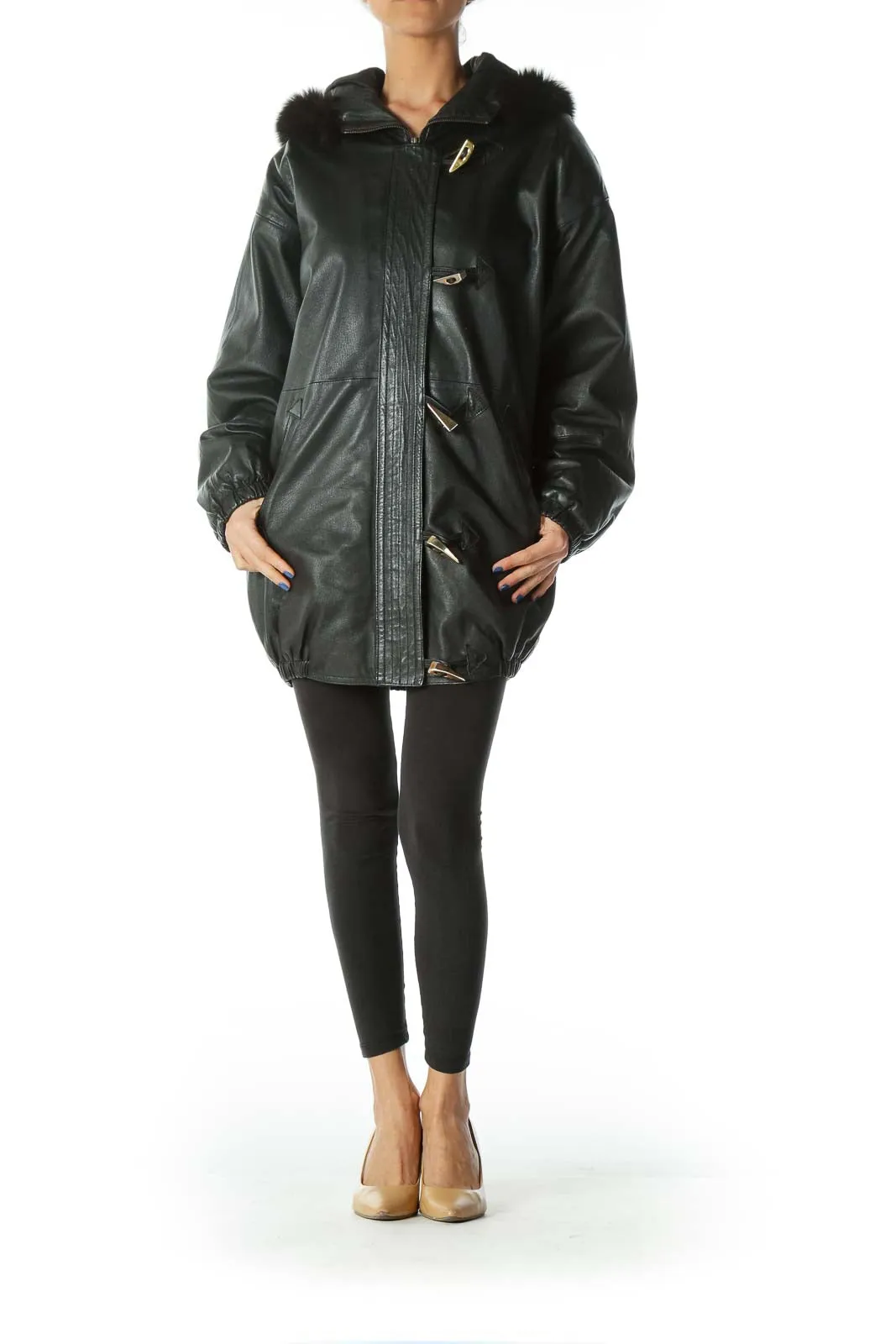 Black Faux Fur Leather Coat