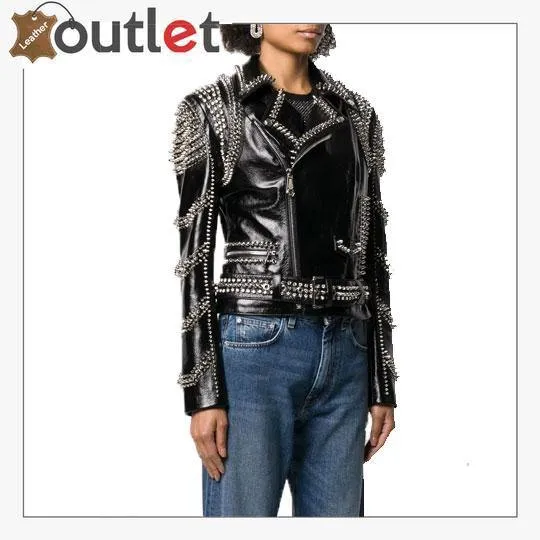 Black Lambskin Perfecto Spike-Stud Biker Jacket