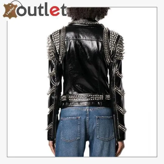 Black Lambskin Perfecto Spike-Stud Biker Jacket