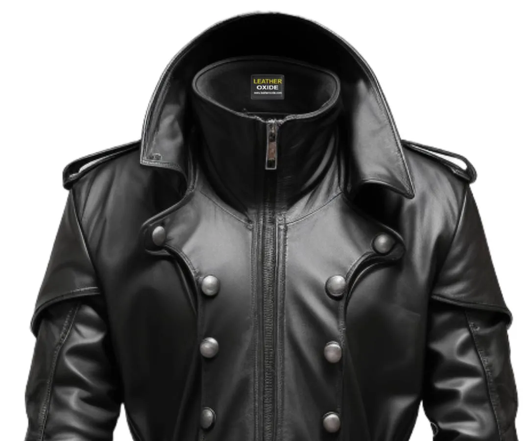 Black Stylish Leather Coat - Hooded Leather Coat