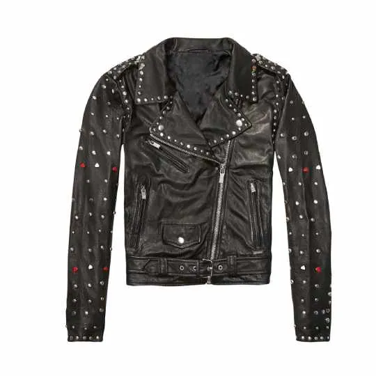 Black Women Studded Leather Motorcycle Jacket