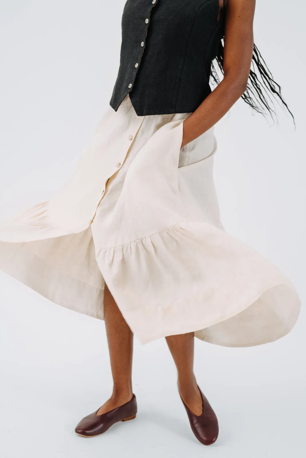 Button Down Skirt, Hemp, Milky White