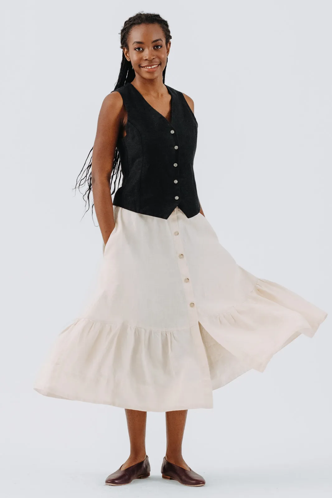 Button Down Skirt, Hemp, Milky White