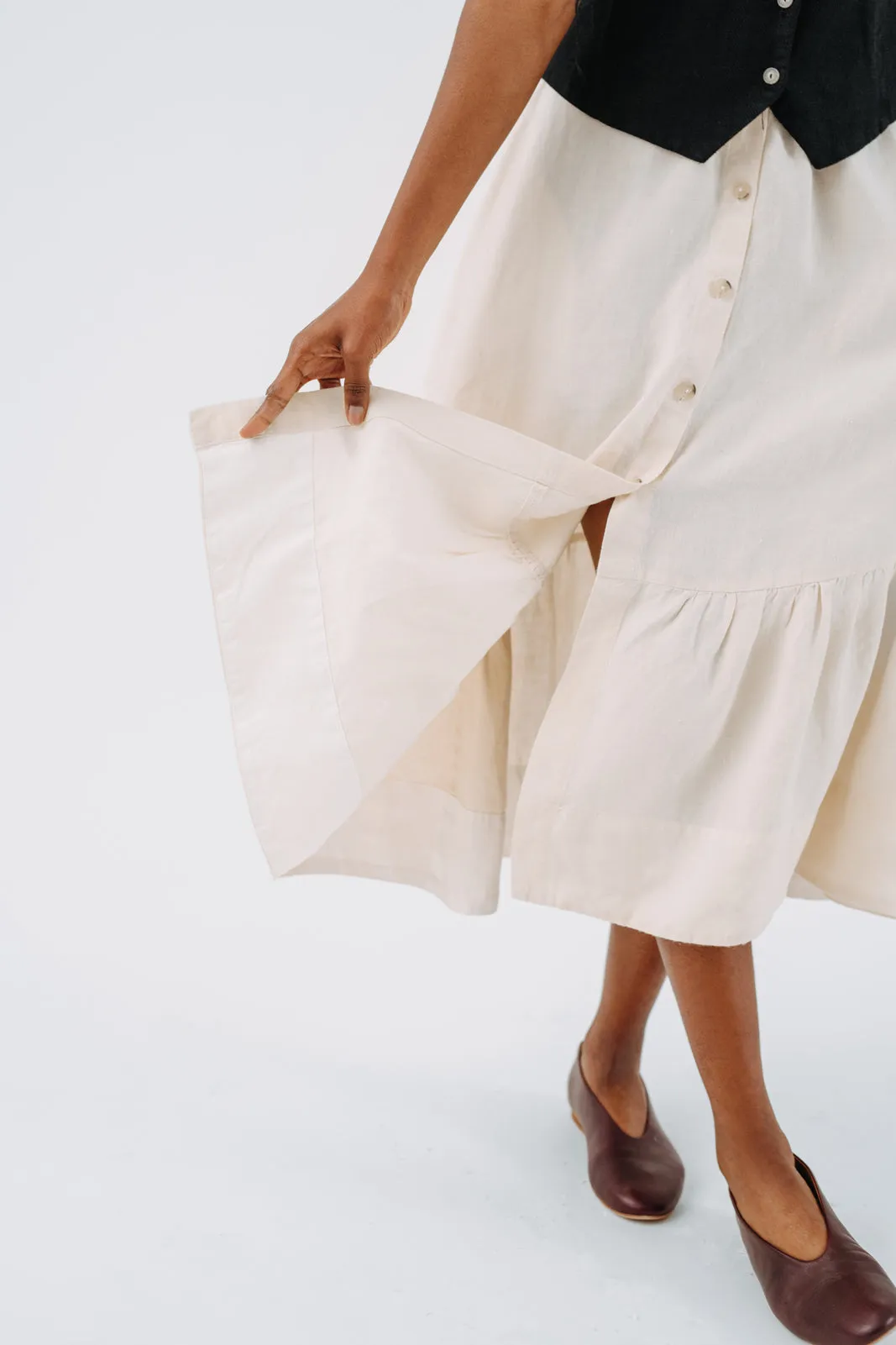 Button Down Skirt, Hemp, Milky White