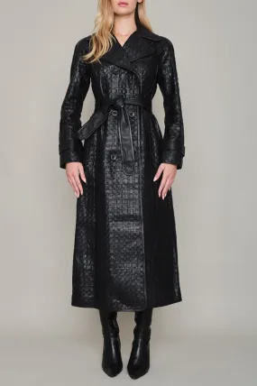 CADOGAN HAND WOVEN BY-PRODUCT LEATHER MIDI COAT