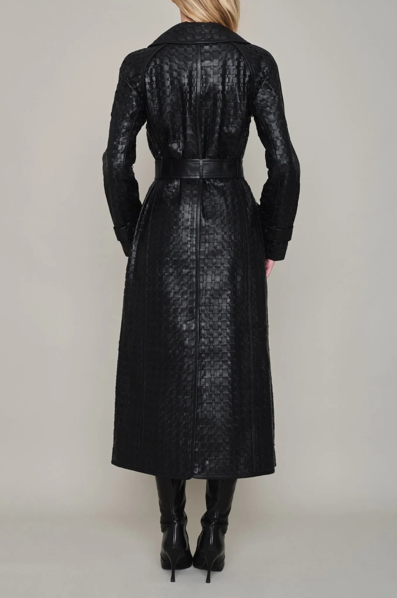 CADOGAN HAND WOVEN BY-PRODUCT LEATHER MIDI COAT