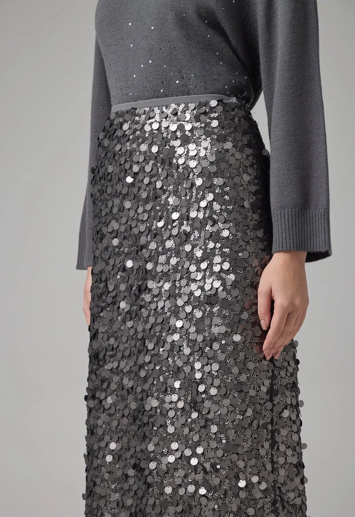 Choice Solid Tulle Sequin Skirt Grey