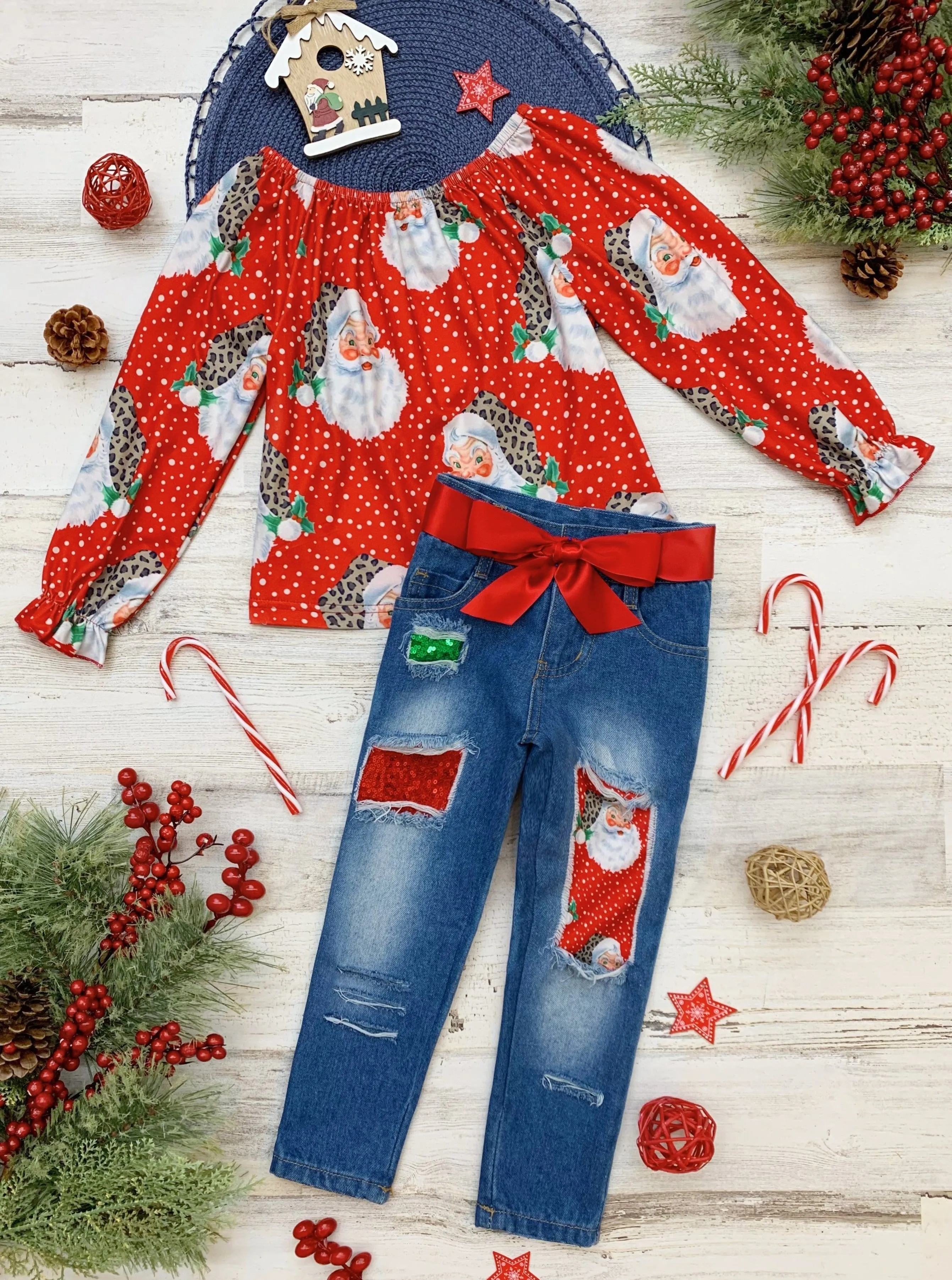 Claus I Said So Santa Patched Jeans Set