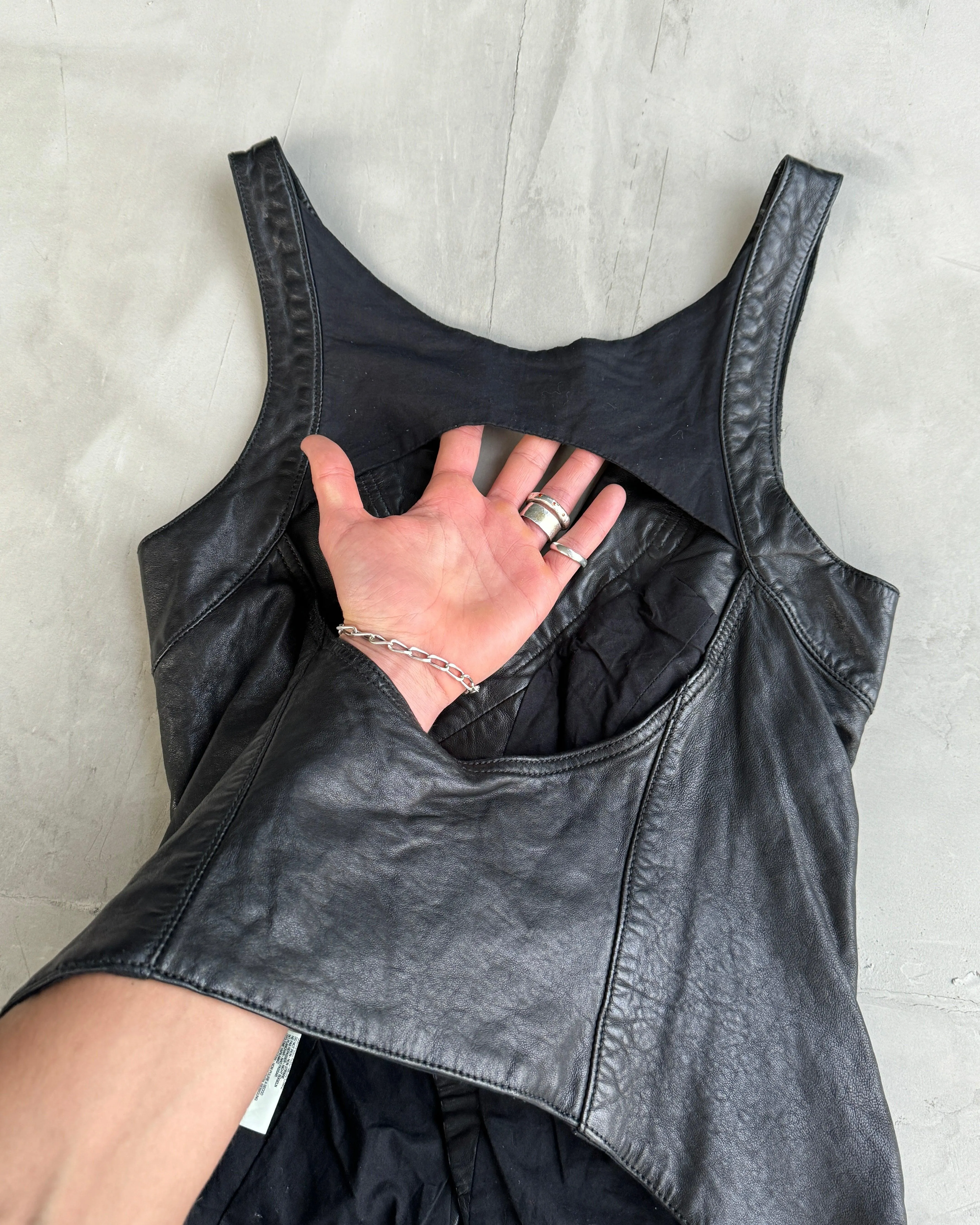 DIESEL 90'S ASYMMETRIC OPEN BACK LEATHER VEST WAISTCOAT - M