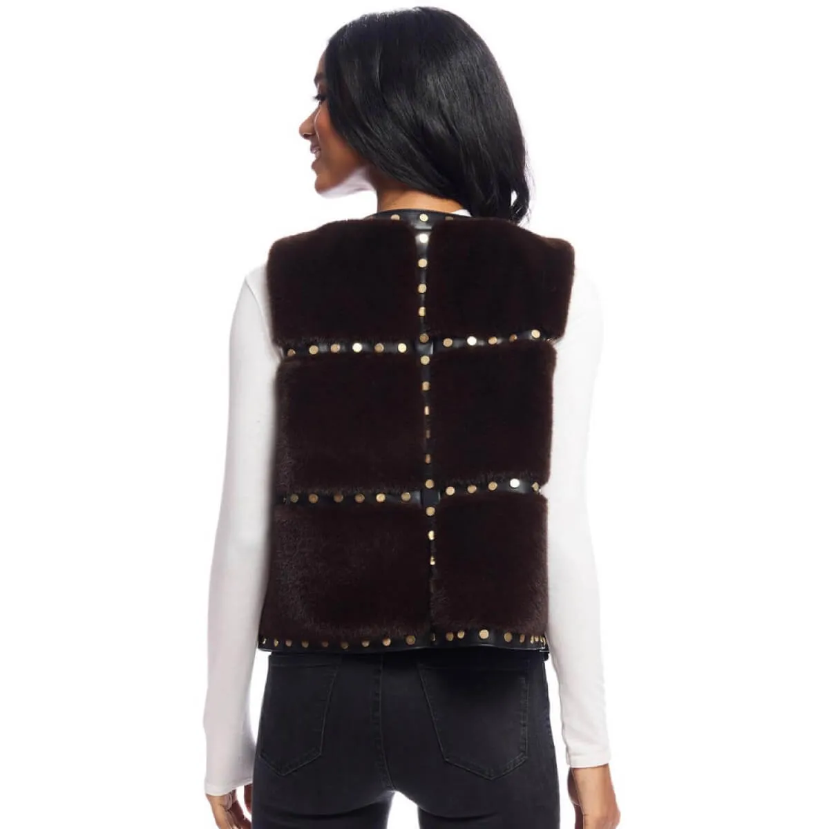 Espresso Faux Fur Giselle Studded Vest