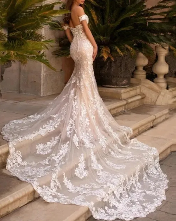 Floral Pearl Lace Mermaid Wedding Gown All Sizes