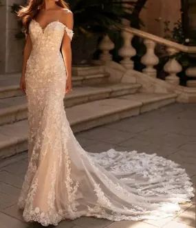 Floral Pearl Lace Mermaid Wedding Gown All Sizes