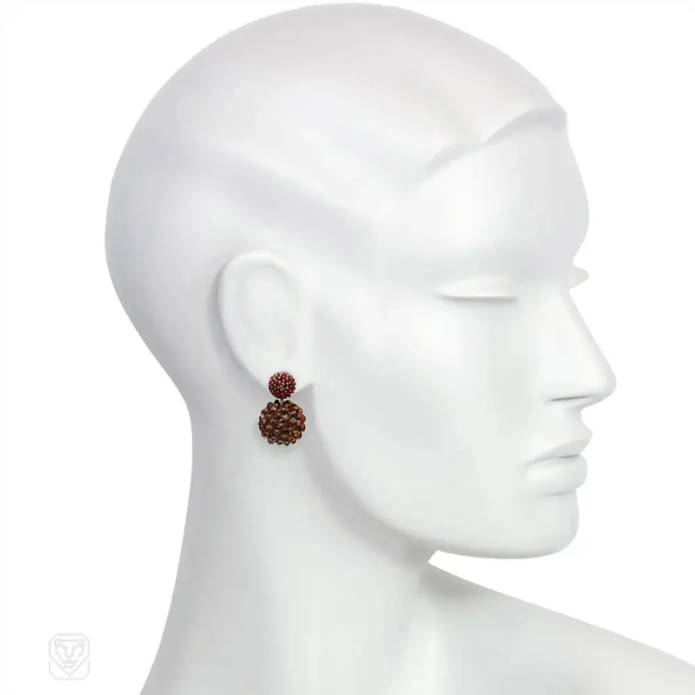 Hand beaded double ball earrings in brown tones