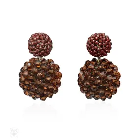 Hand beaded double ball earrings in brown tones