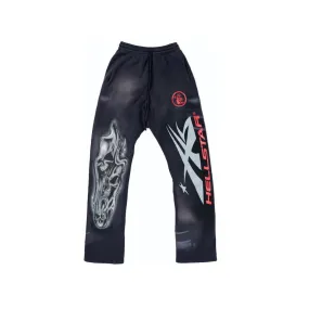 HELLSTAR AIRBRUSHED SKULL FLARE SWEATPANTS MIDNIGHT DYE BLACK