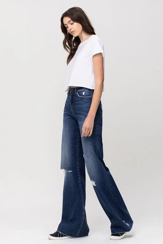 High Rise Distressed Wide Leg Jeans