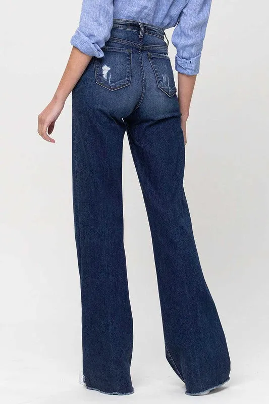 High Rise Distressed Wide Leg Jeans