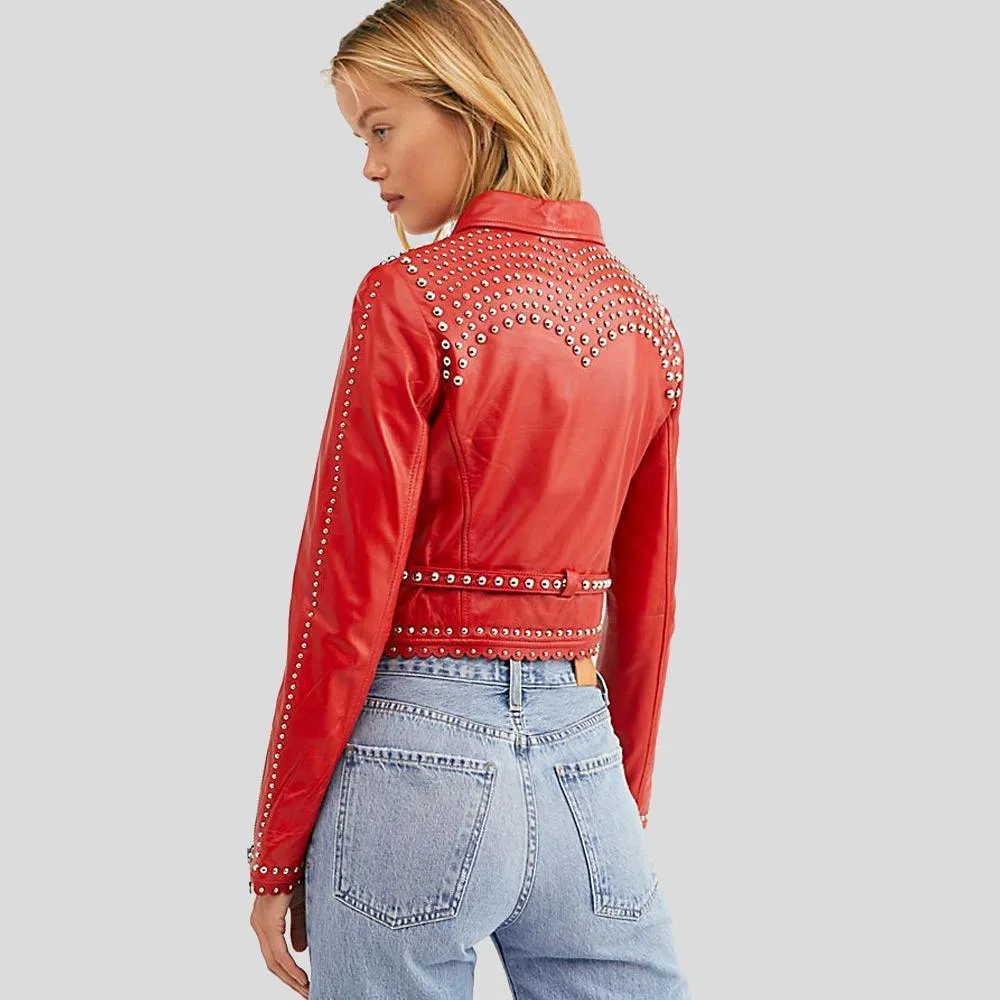 Isabel Red Studded Leather Jacket