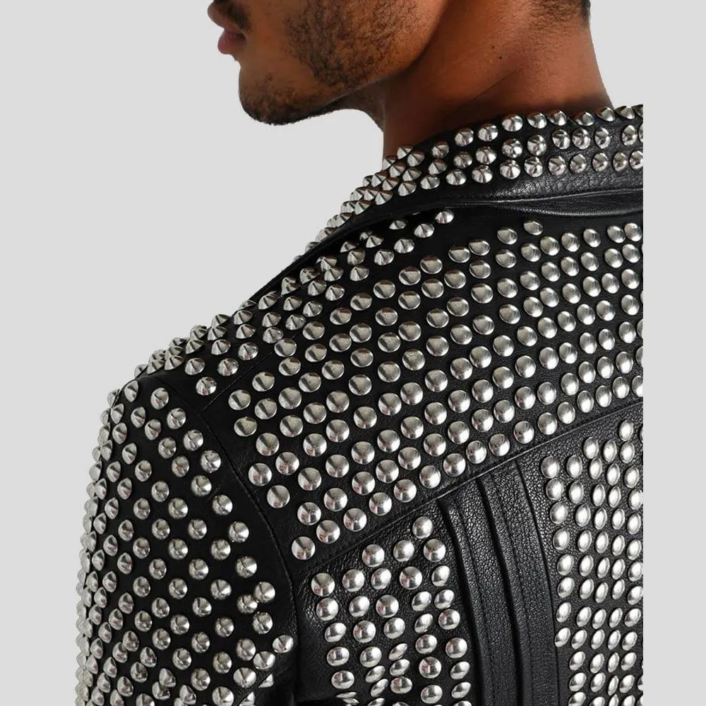 Jaxon Black Studded Leather Jacket for Men