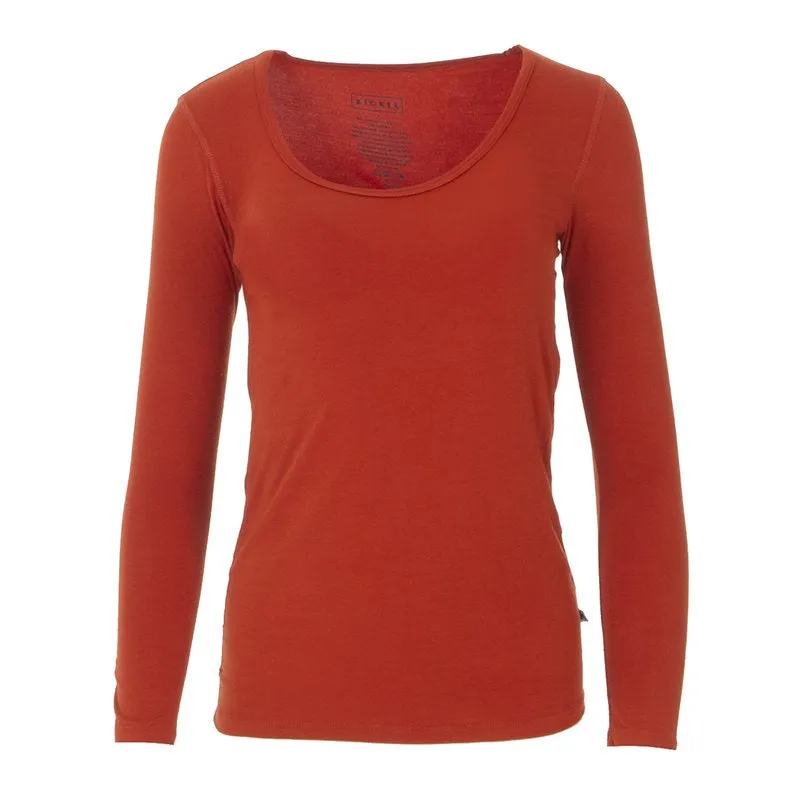 Kickee Pants Long Sleeve Scoop Neck Tee - Red Tea