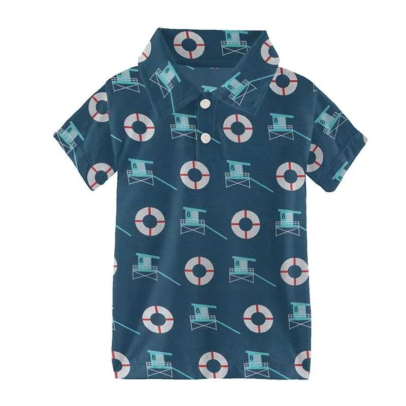 Kickee Pants Short Sleeve Polo - Deep Sea Lifeguard