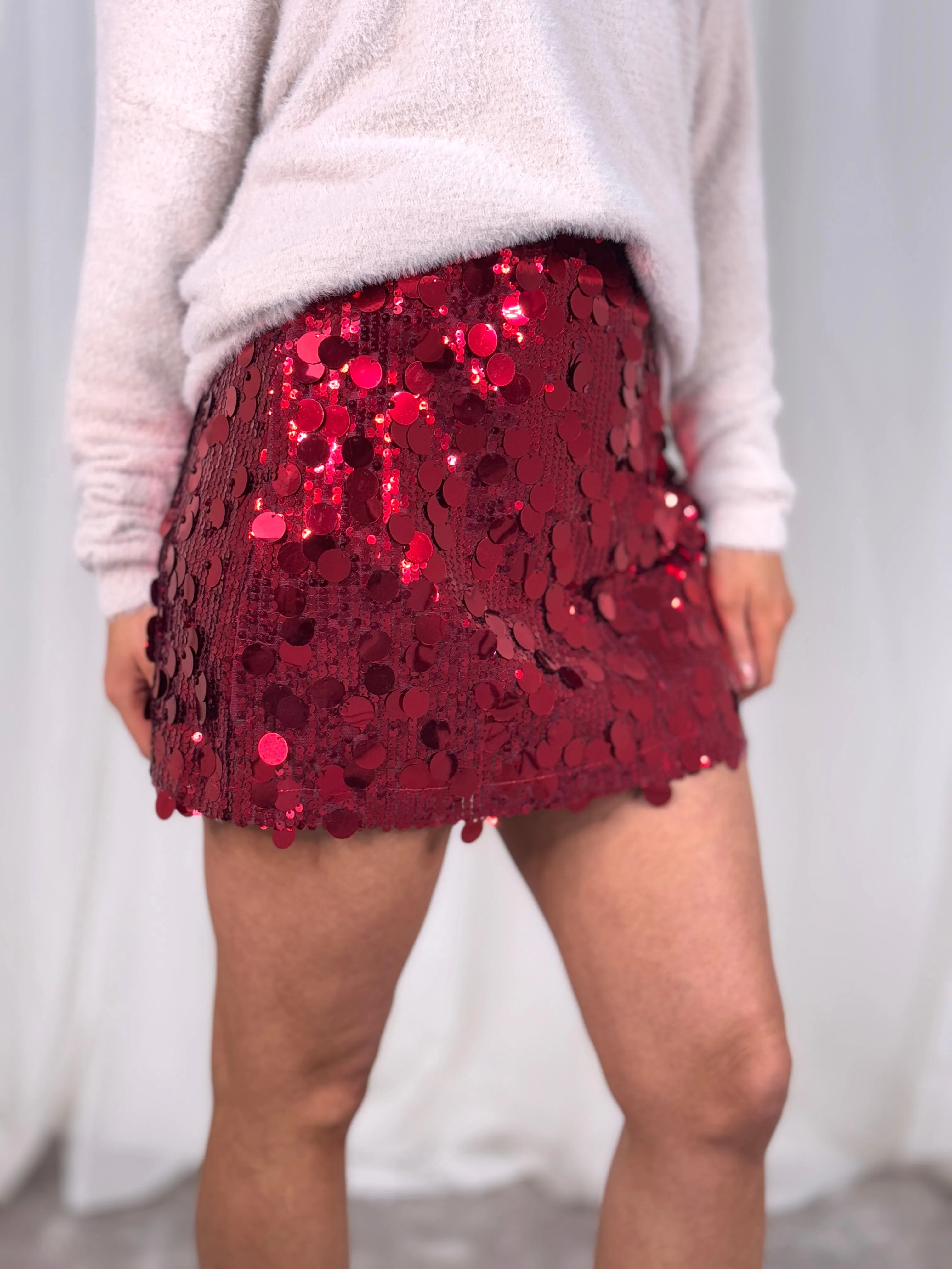 Lydia Sequin Mini Skirt In Bordeaux