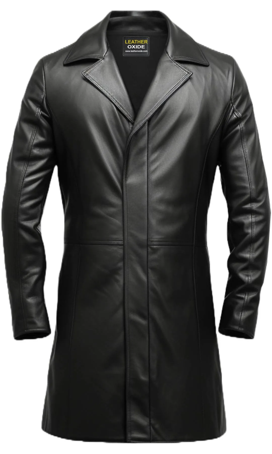 Men Black Long Leather Coat