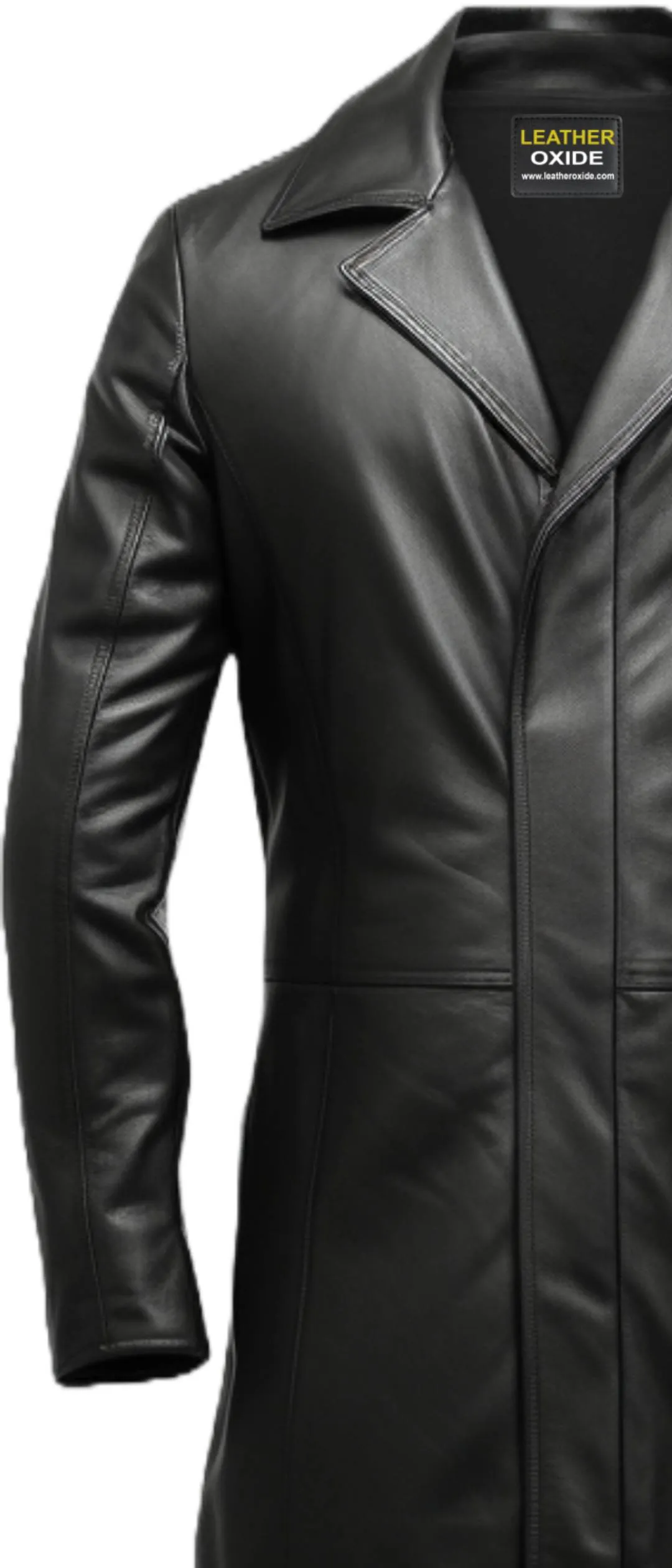 Men Black Long Leather Coat