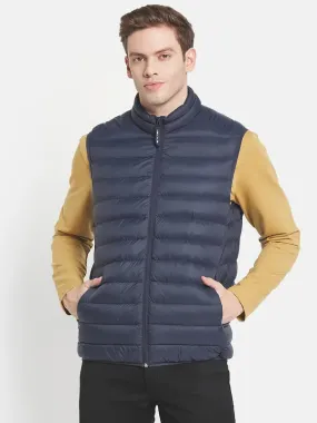 Men Navy Blue Puffer Jacket