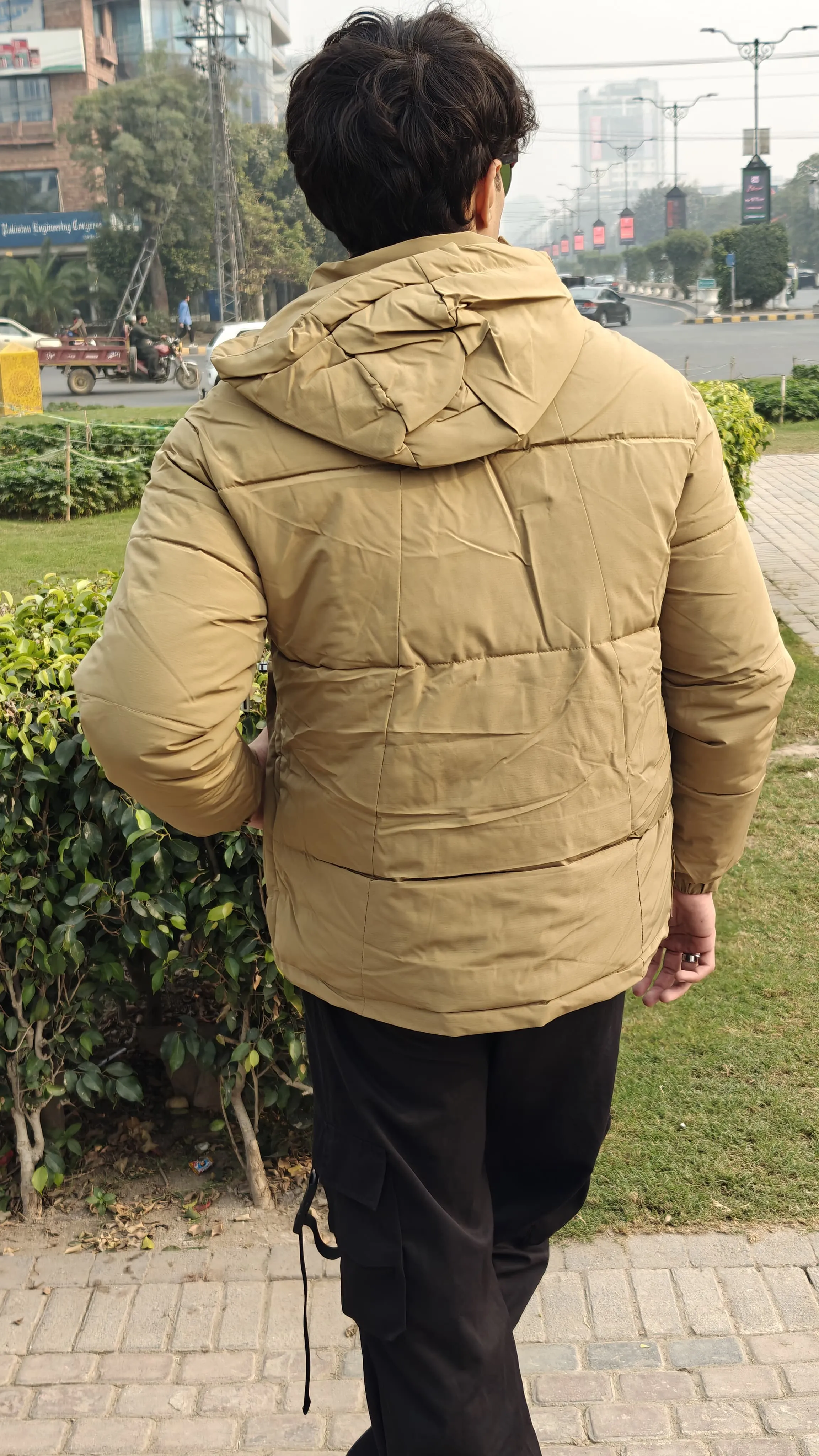 Men's camel brown imported puffer jacket