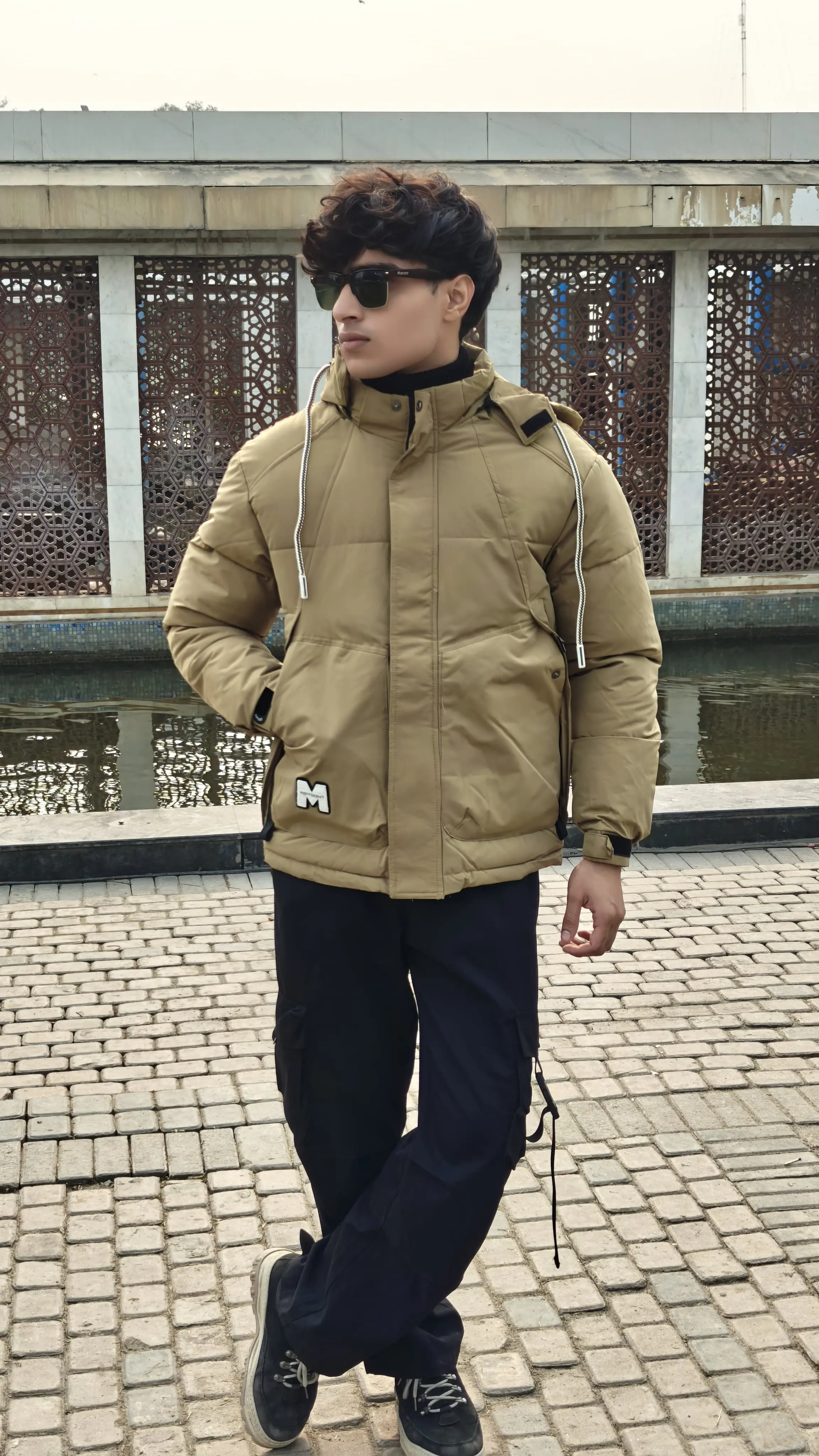 Men's camel brown imported puffer jacket