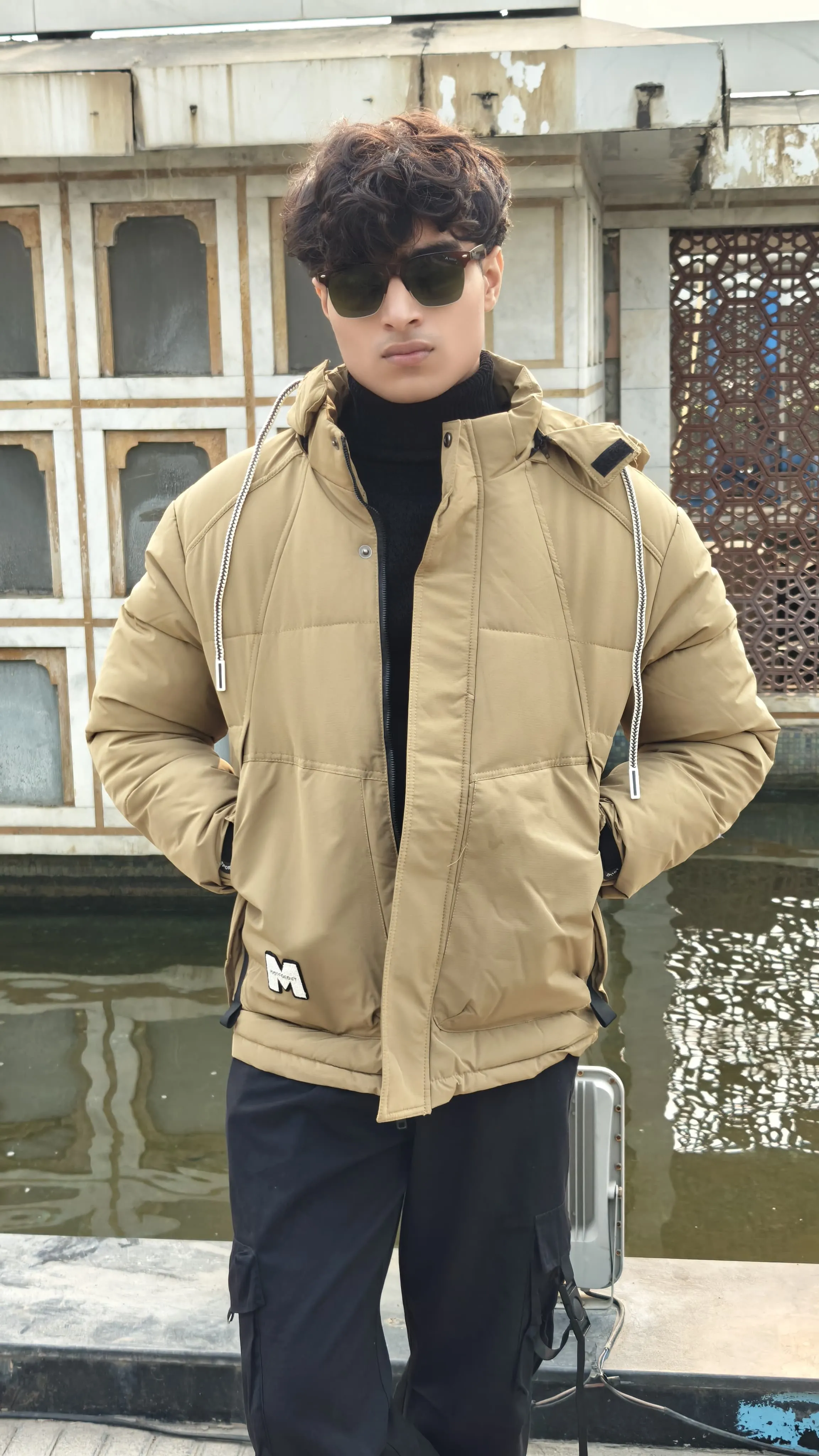 Men's camel brown imported puffer jacket