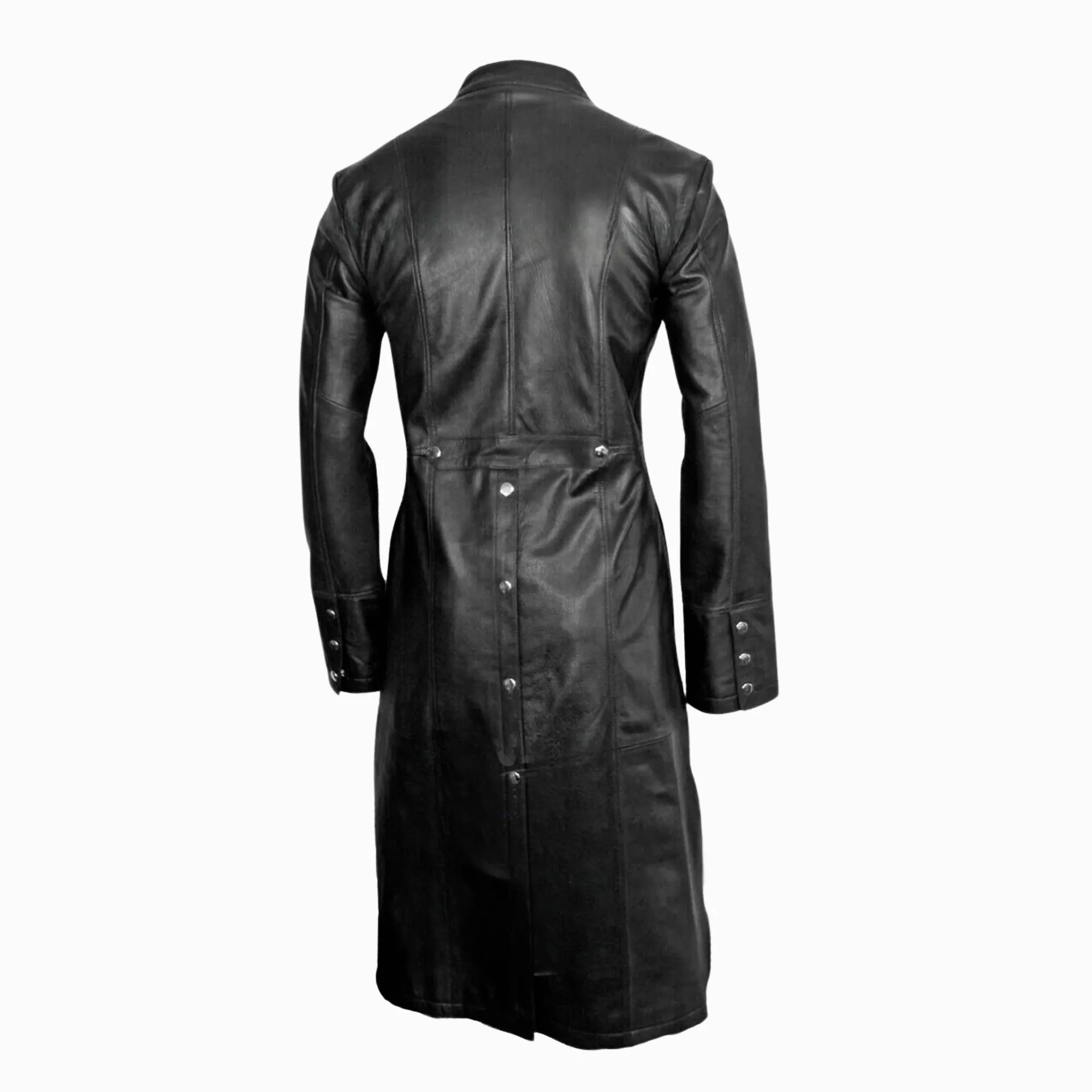 Mens Long Black Leather Coat Military Style