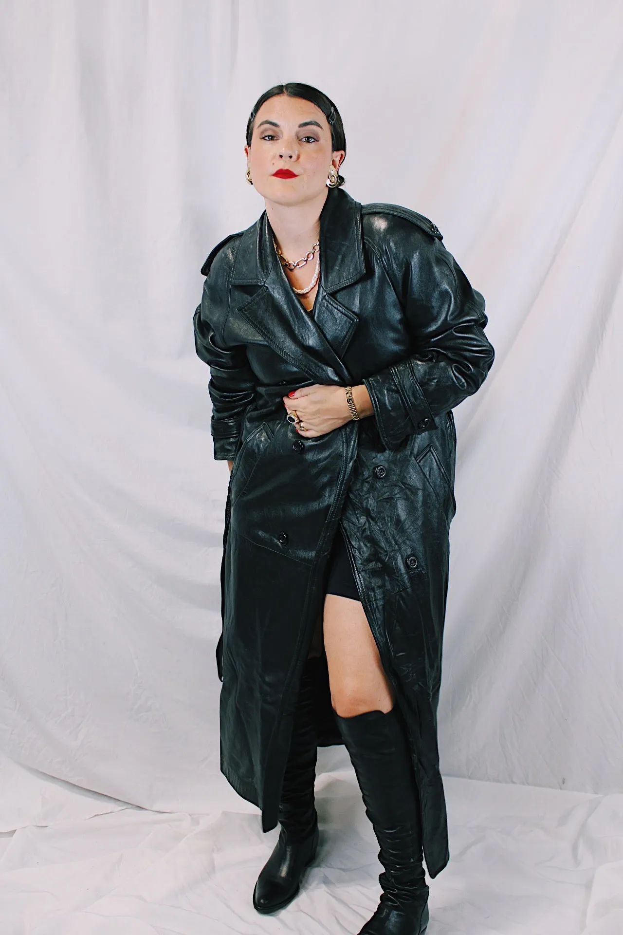 Oversized Leather Trench Coat