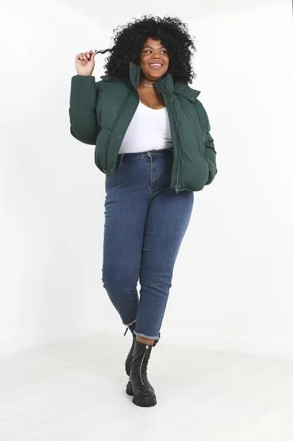 PLUS SIZE TEAL SHORT OVERSIZED PUFFER JACKET