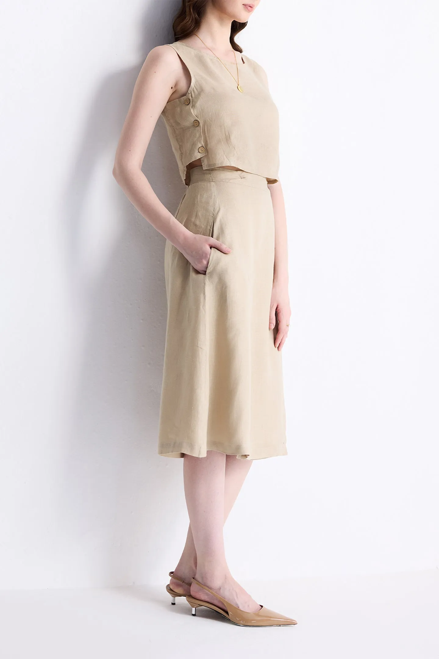 Reistor Overlap Midi Skirt in Neutral Beige | NEW COLLECTION