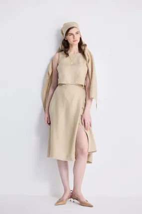 Reistor Overlap Midi Skirt in Neutral Beige | NEW COLLECTION