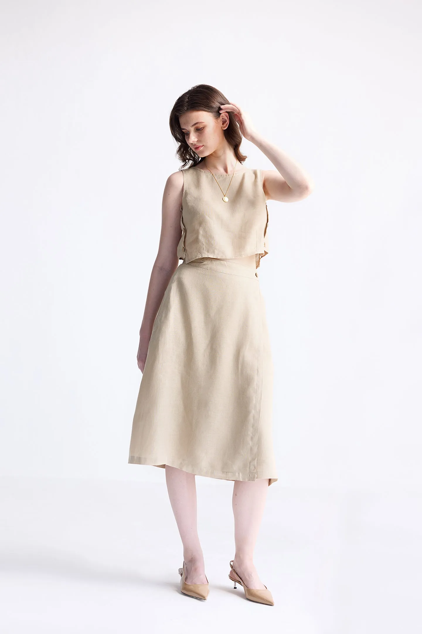 Reistor Overlap Midi Skirt in Neutral Beige | NEW COLLECTION