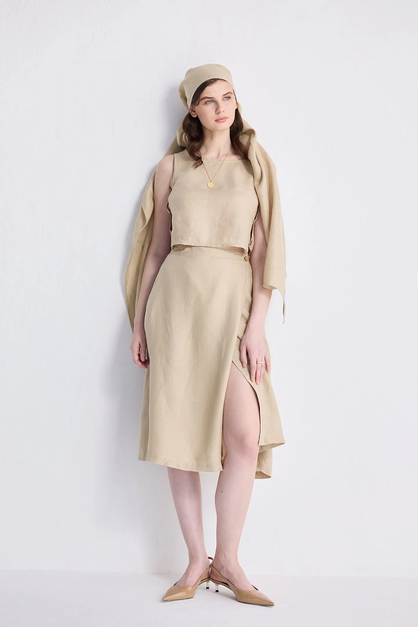 Reistor Overlap Midi Skirt in Neutral Beige | NEW COLLECTION