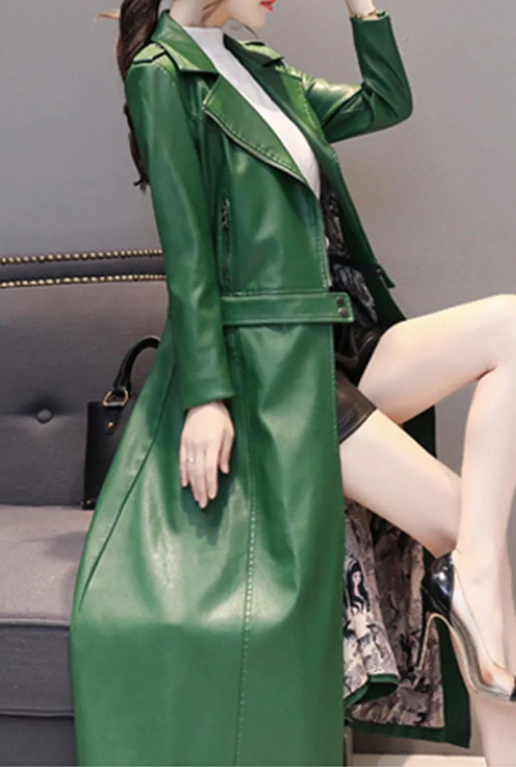 Removable Ankle-length Leather Trench Coat