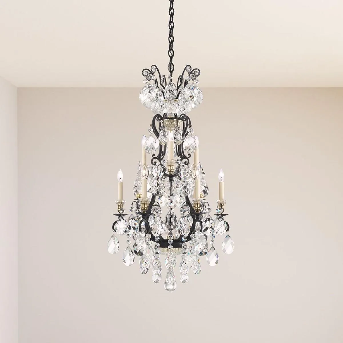 Renaissance 10 Light Black Chandelier with Heritage Crystal